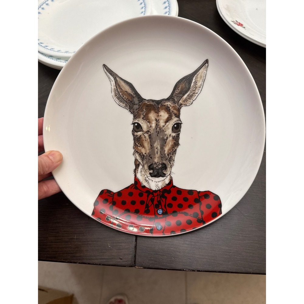 West Elm Dapper Animal Salad Plate Doe in Polka Dot Blouse Rachel Kozlowski